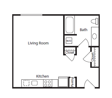 Studio D, 1 ba, 500-506 sq. ft.